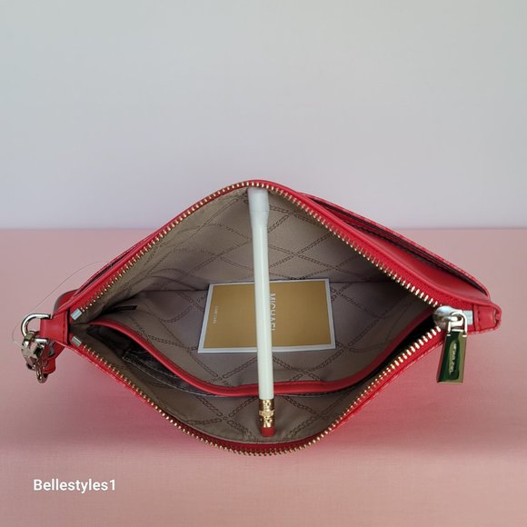 MICHAEL KORS Signature Logo Jet Set Large Top Zip Pouch/Wristlet- Geranium ⭐ - Picture 13 of 16